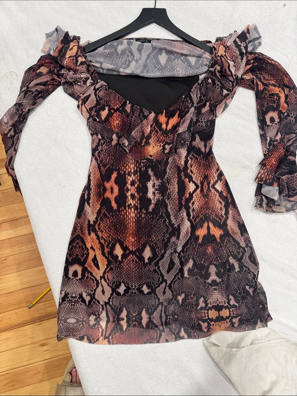 Anthropologie Brown Snake-Print Ruffle Mini Dress brand new